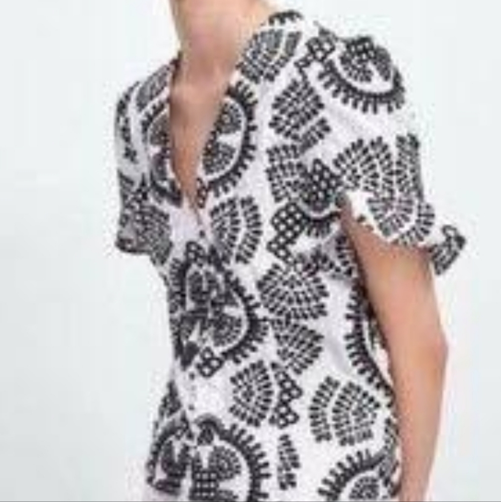 Zara Embroidered Ruffle Sleeve Top - Picture 10 of 11